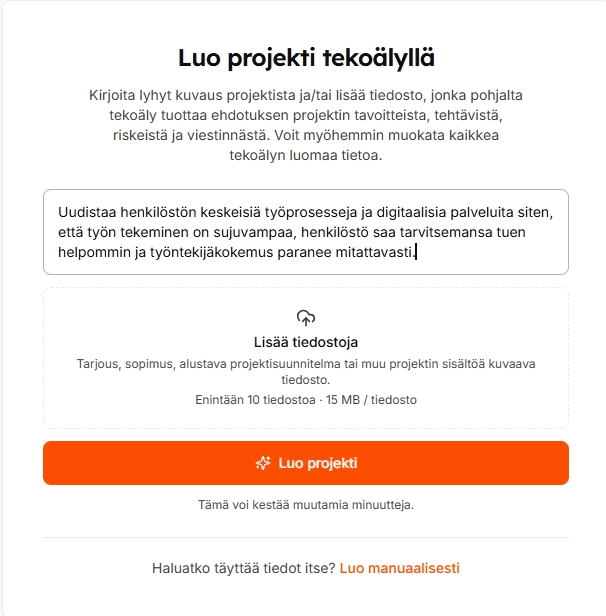 ProjectBuddy: Luo projekti AI:lla — anna dokumentit tai yksi lause, AI rakentaa projektin rungon